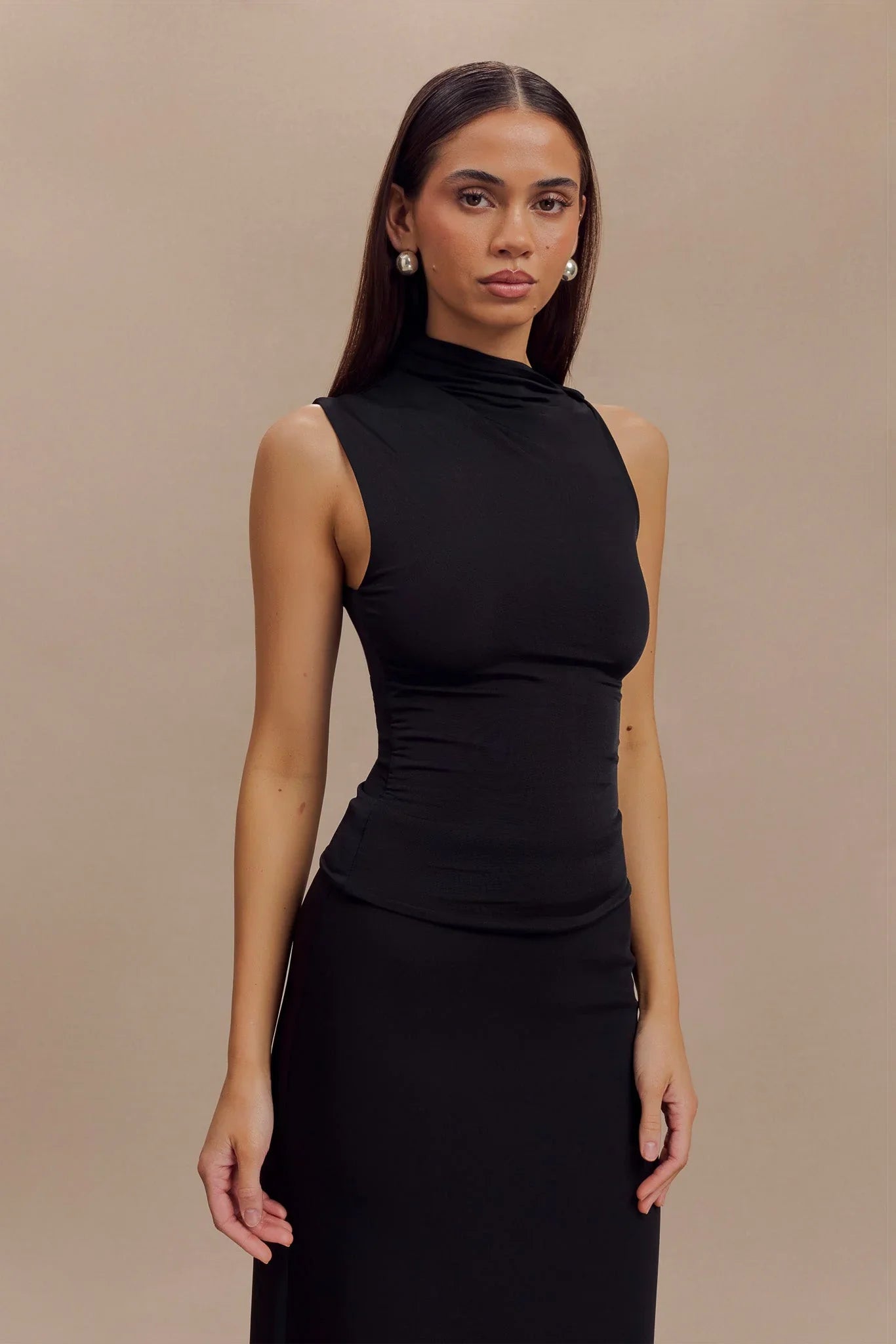 Hadleigh Sleeveless Slinky Top Black