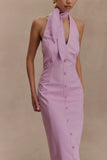 Simona Halter Neck Midi Dress Blush Pink