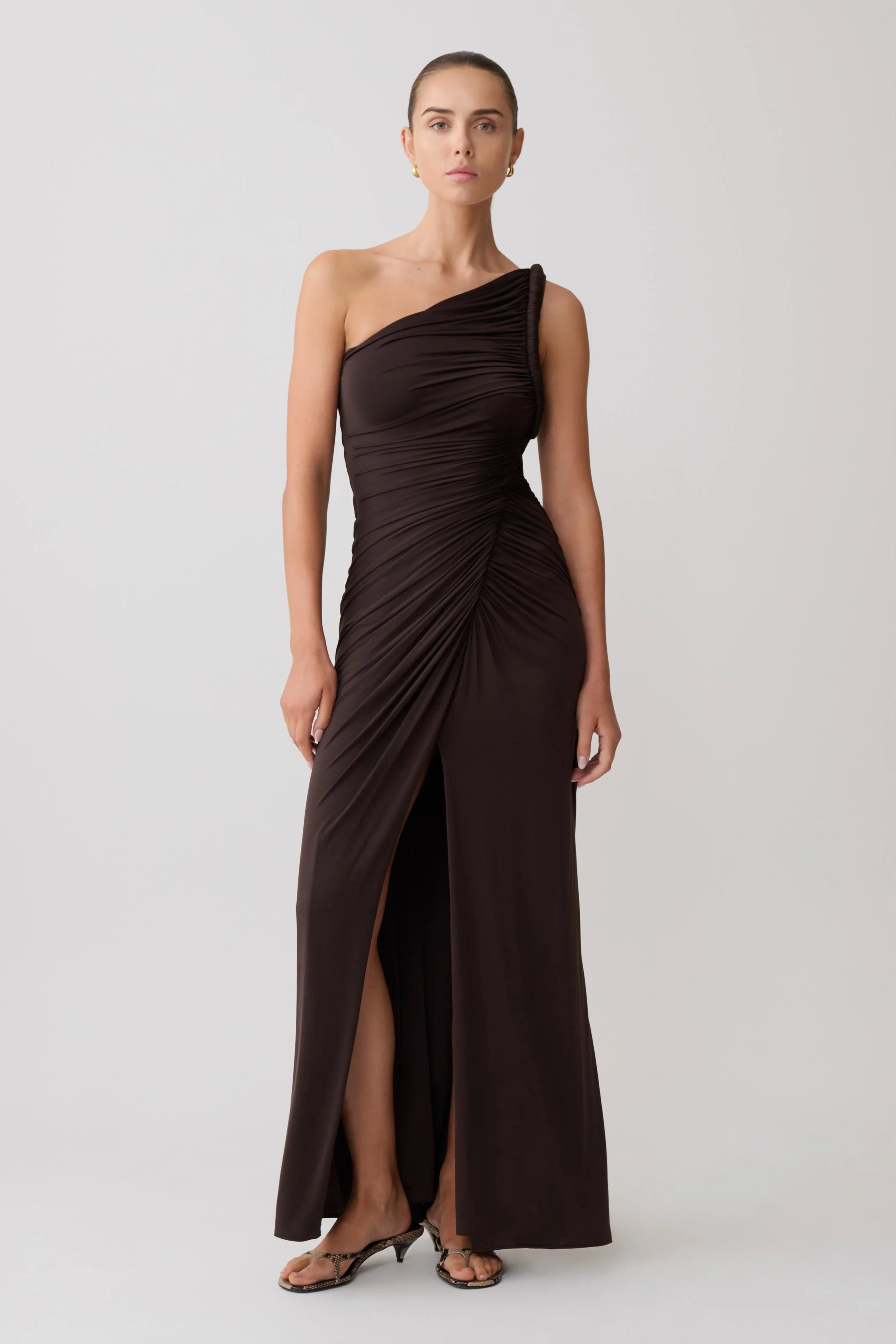Ryn Twisted One Shoulder Maxi Dress Dark Chocolate
