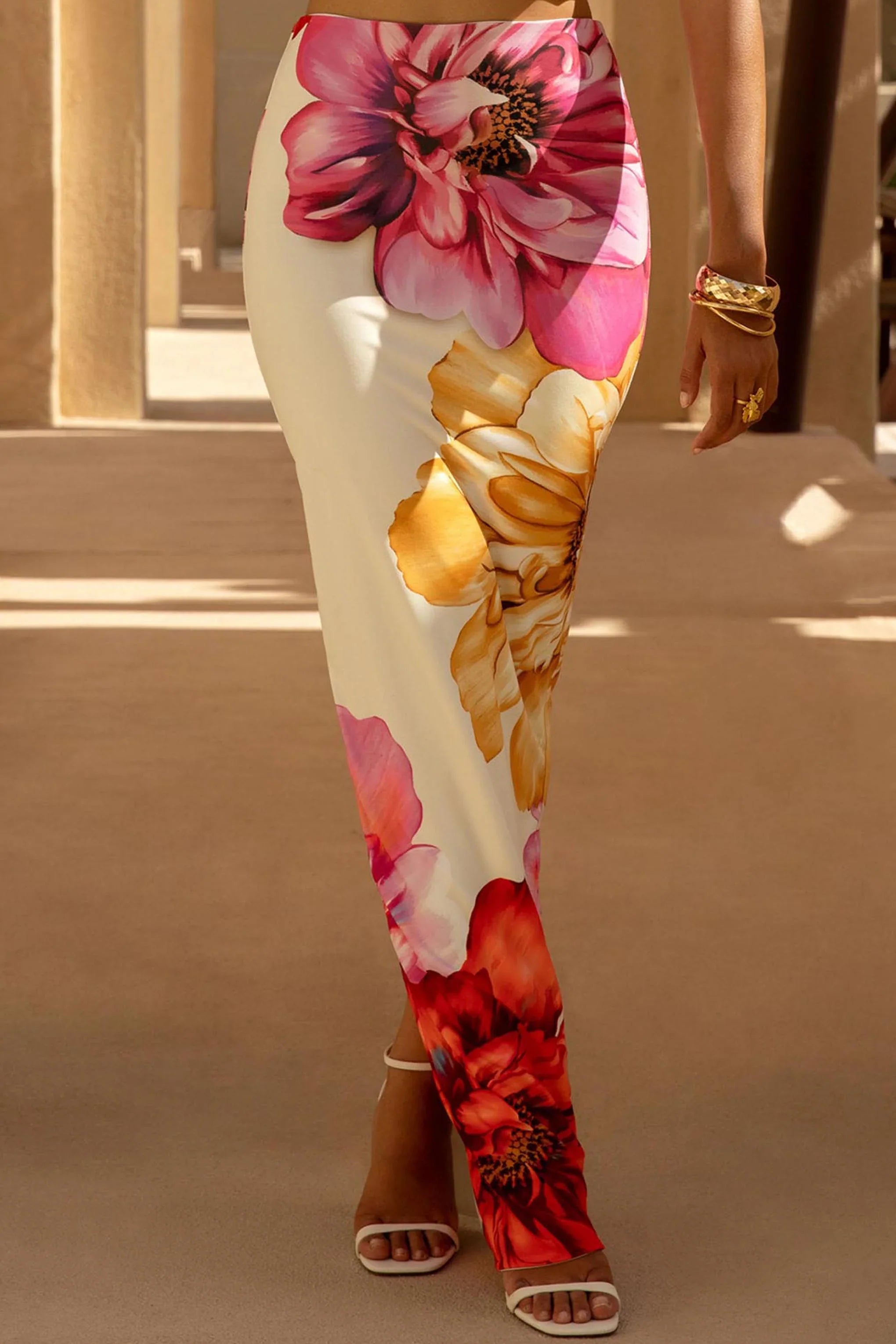 Clara Large Multi Placement Floral Print Maxi Skirt