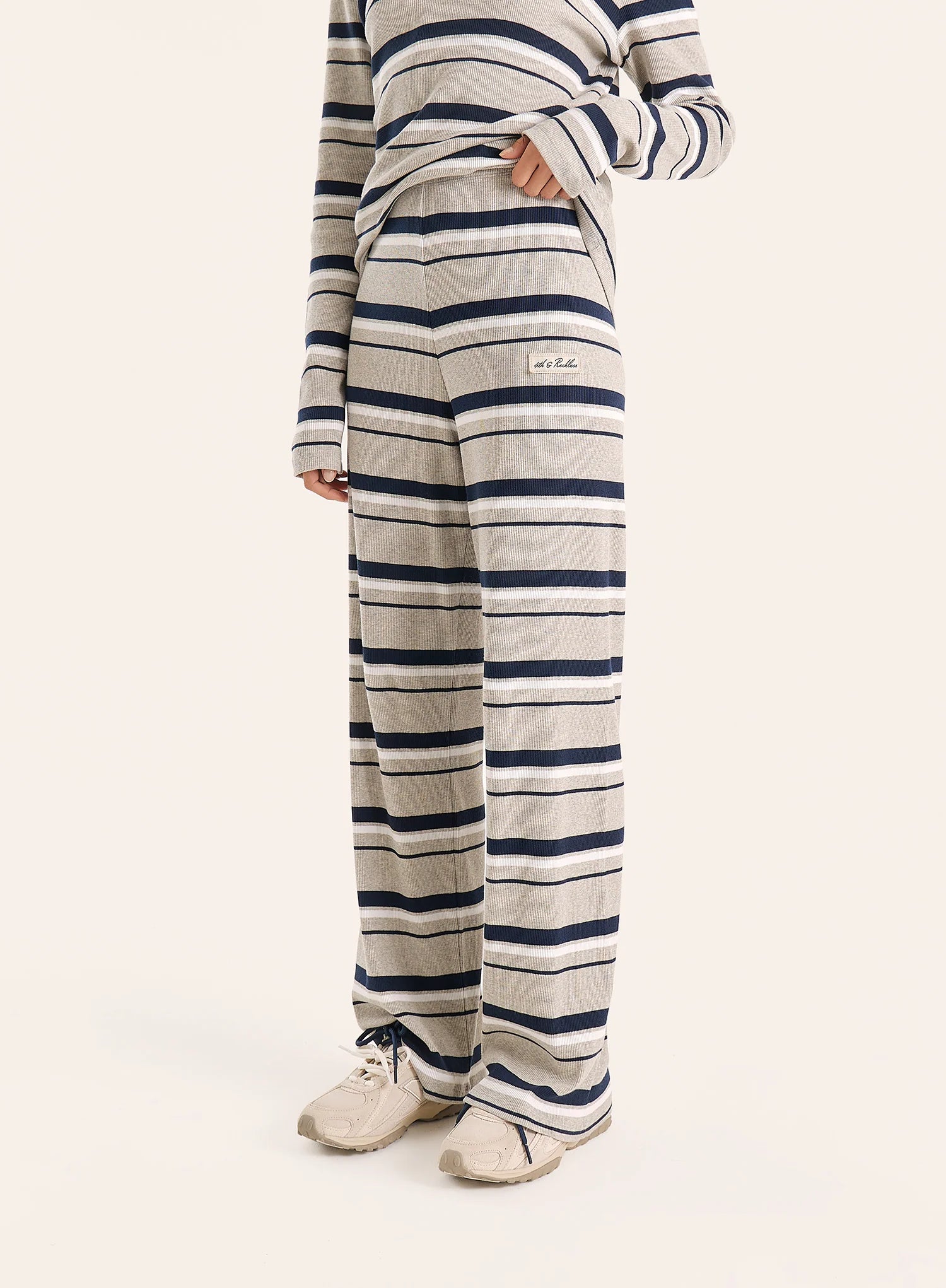 Grey And Blue Striped Ribbed Jersey Trousers