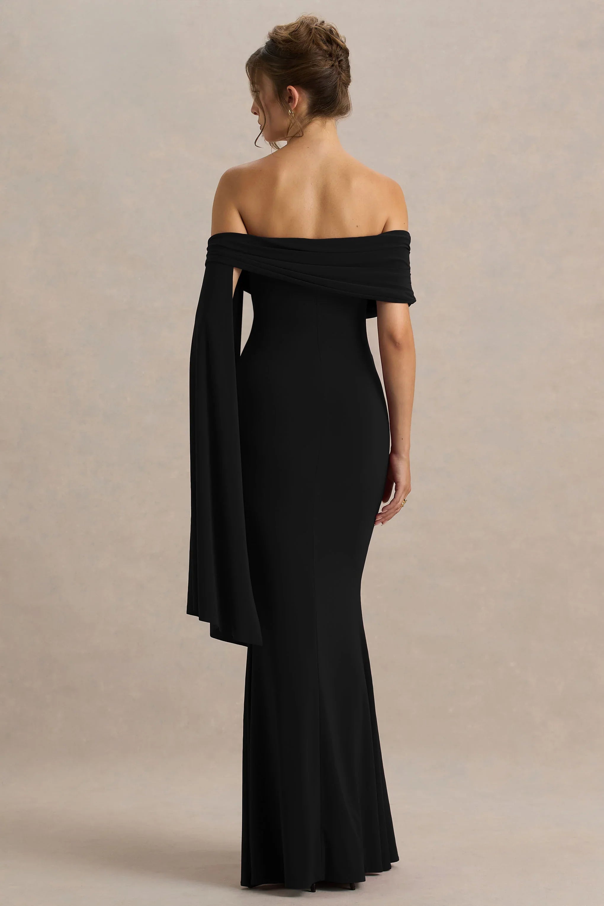 Saffina Black Bardot Neck Maxi Dress With Sash Detail