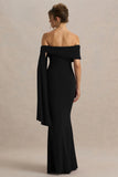Saffina Black Bardot Neck Maxi Dress With Sash Detail