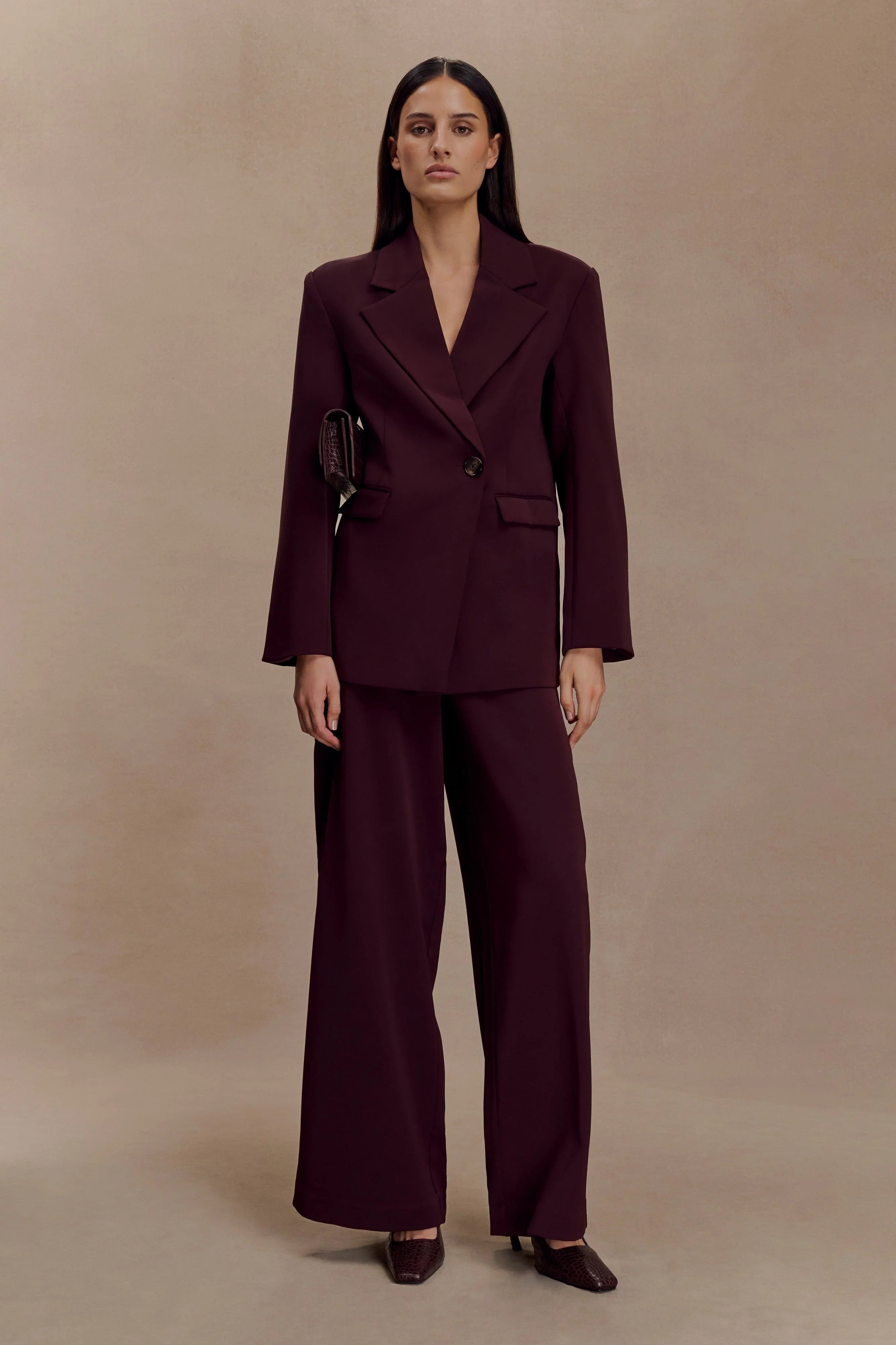 Arlo Wide Leg Suiting Trouser Mahogany