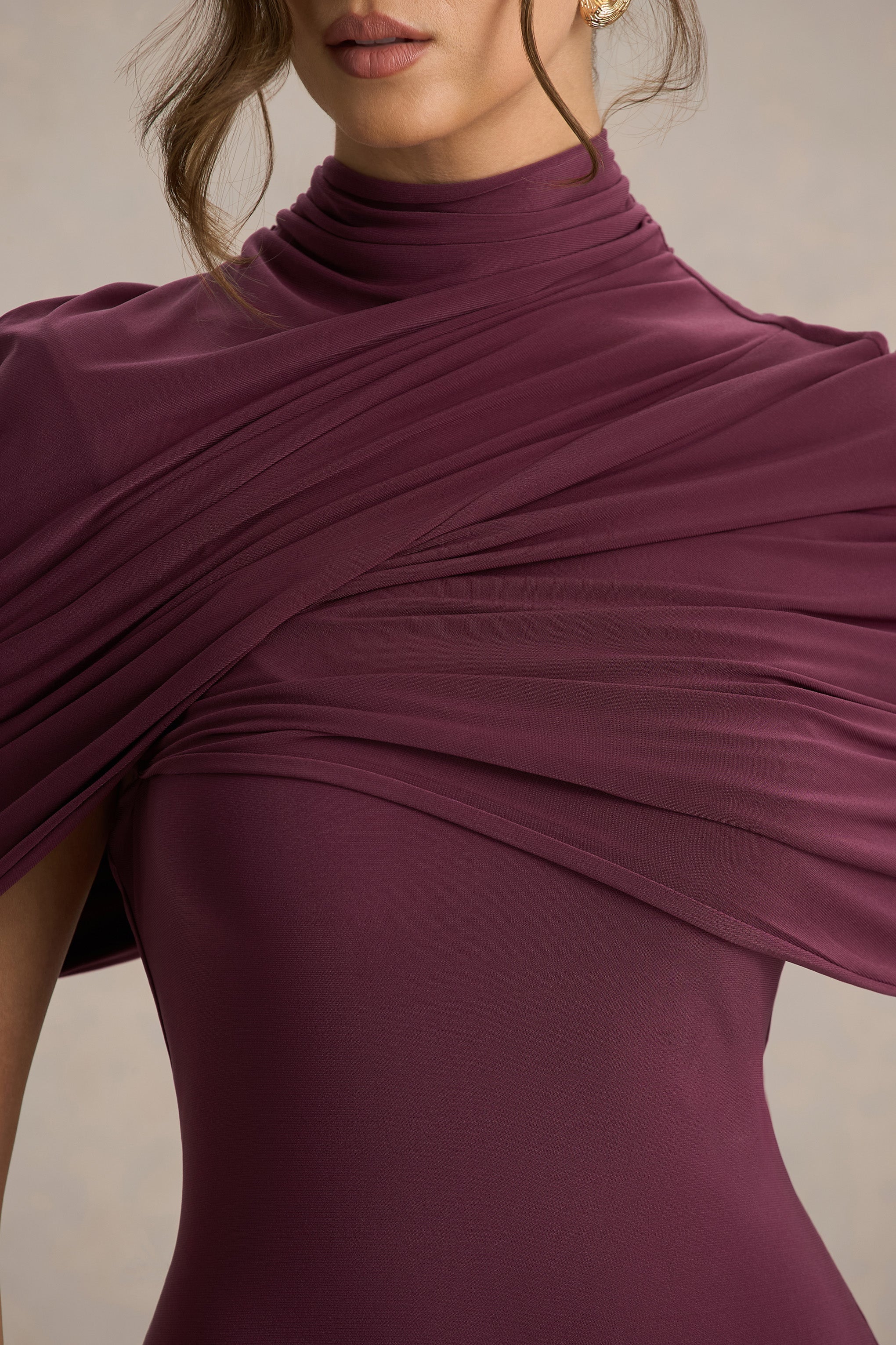 Cleora Burgundy Twist Cape Maxi Dress