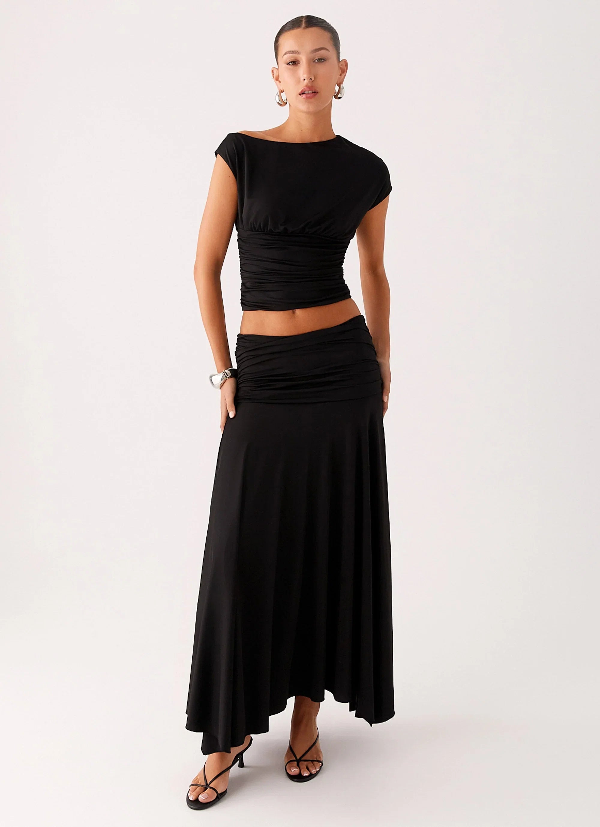 Liana Ruched Maxi Skirt Black