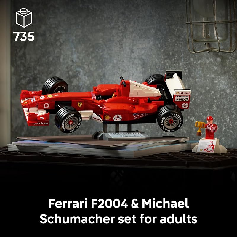 LEGO Icons Ferrari F2004 Michael Schumacher Building Set for Adults Ages 18 Ferrari F1 Bedroom Home Office Desk Decor Gift Ideas for Men Women Fans 11375