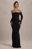 Amaia Black Bardot Long Sleeve Maxi Dress