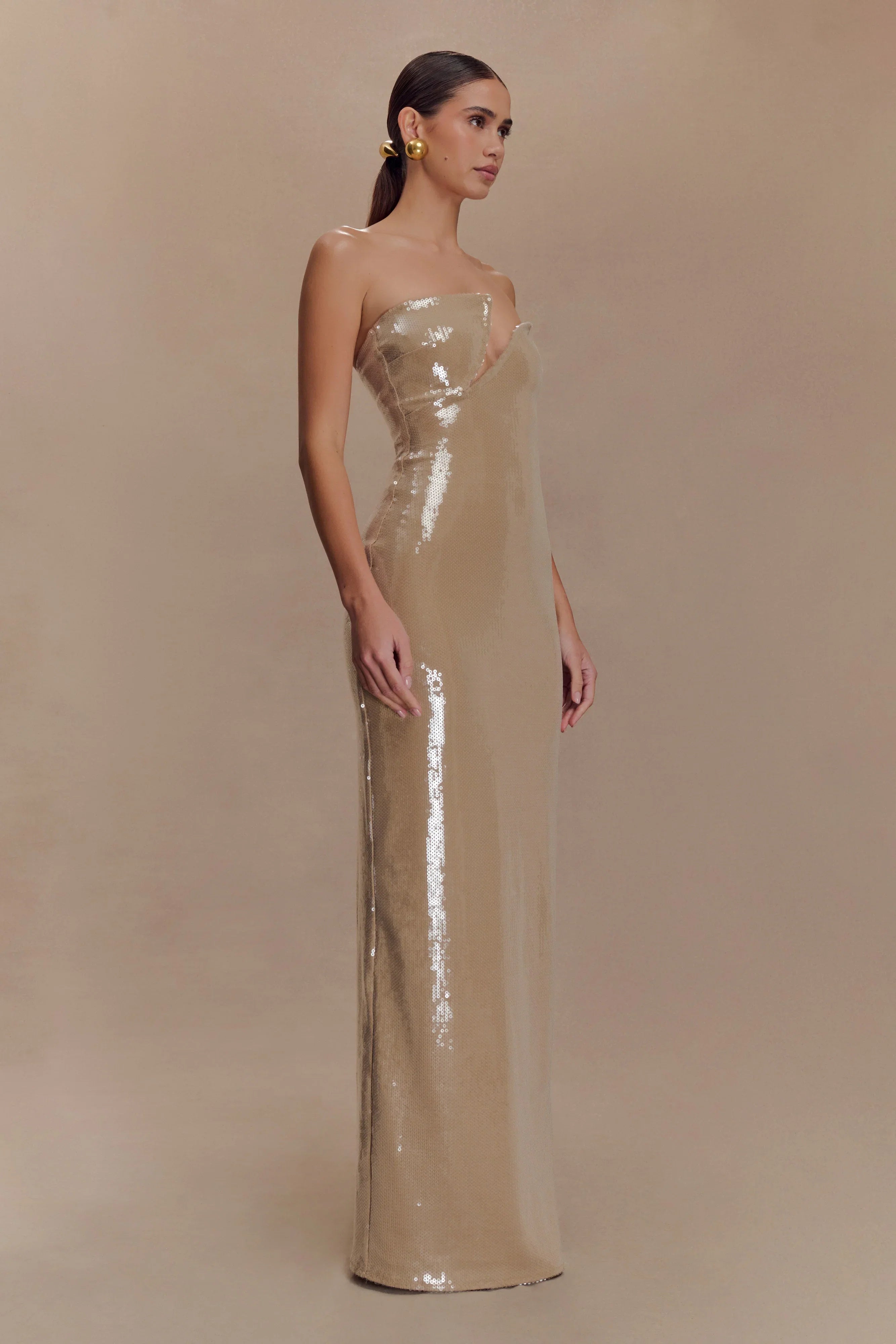 Winston Strapless Sequin Maxi Dress Taupe
