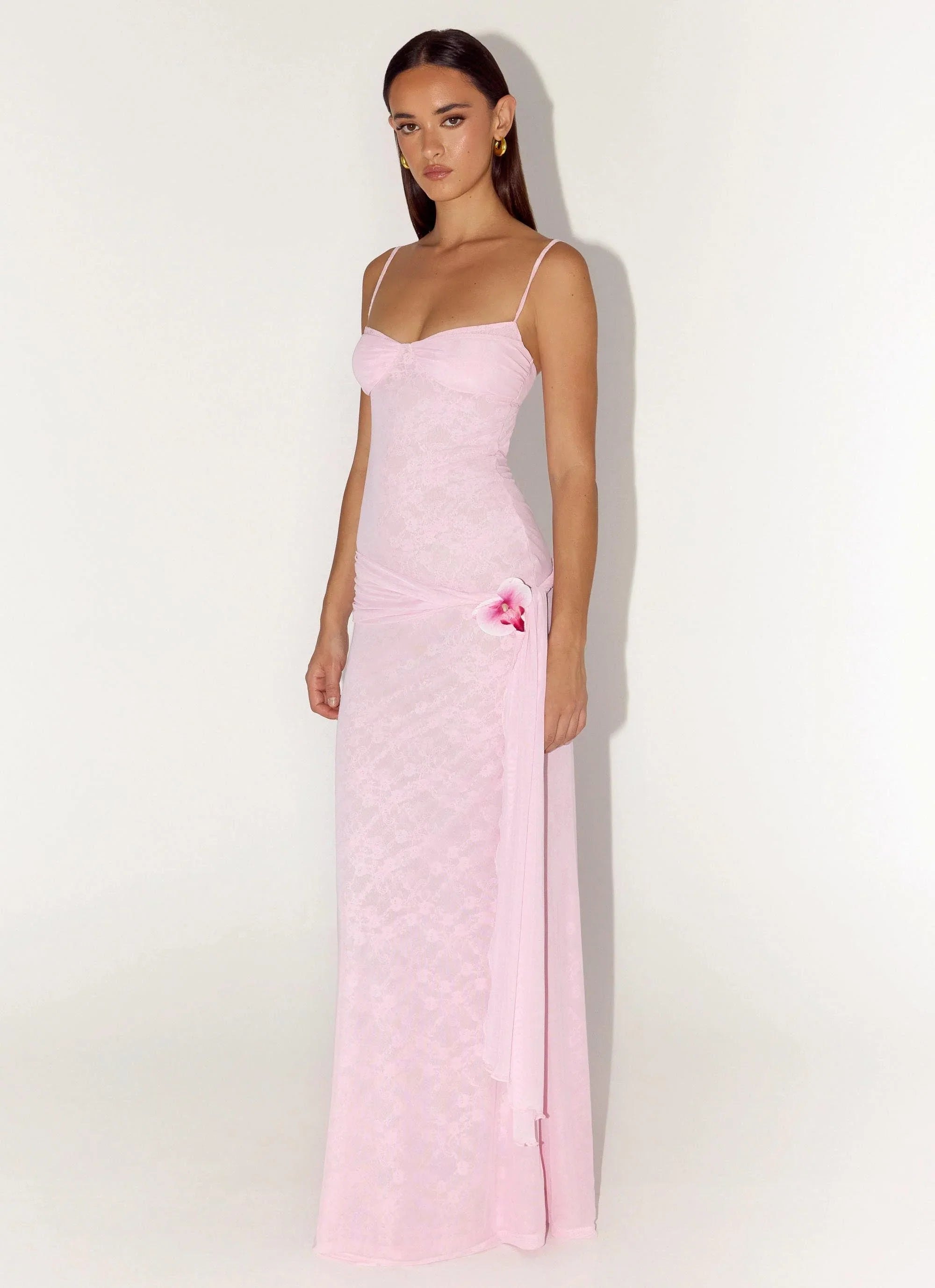 Natty Lace Mesh Maxi Dress Petal Pink