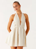 Figaro Halter Mini Dress Taupe Stripe