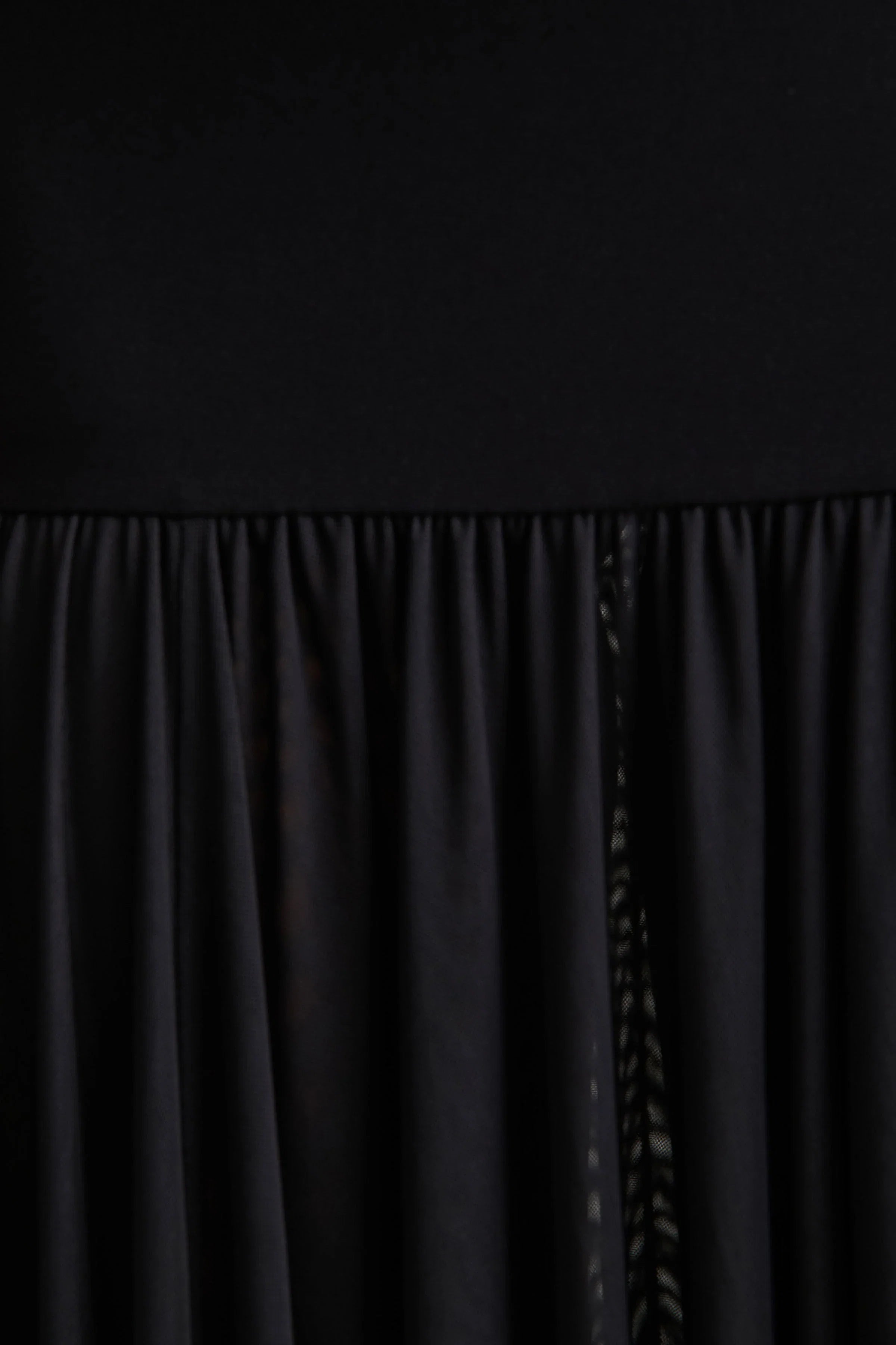 Gigi Black High Neck Maxi Dress With Drop Waist And Sheer Skirt