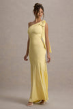 Here For Love Pale Lemon Satin Asymmetric Maxi Dress With Bow