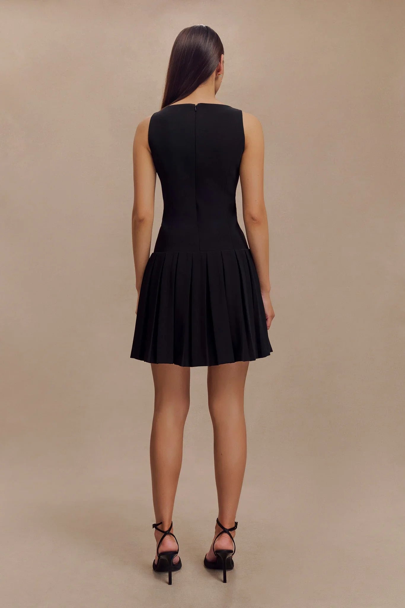 Mackenzie Sleeveless Pleated Mini Dress Black