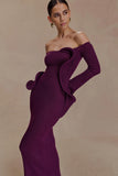 Sandrine Off Shoulder Knit Maxi Dress Plum