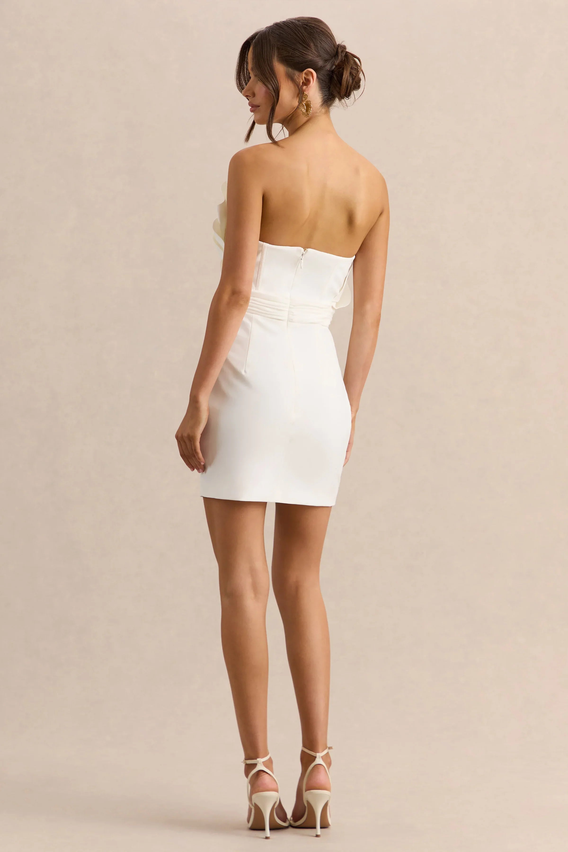 Pastoral White Ruffled Asymmetric Neck Mini Dress