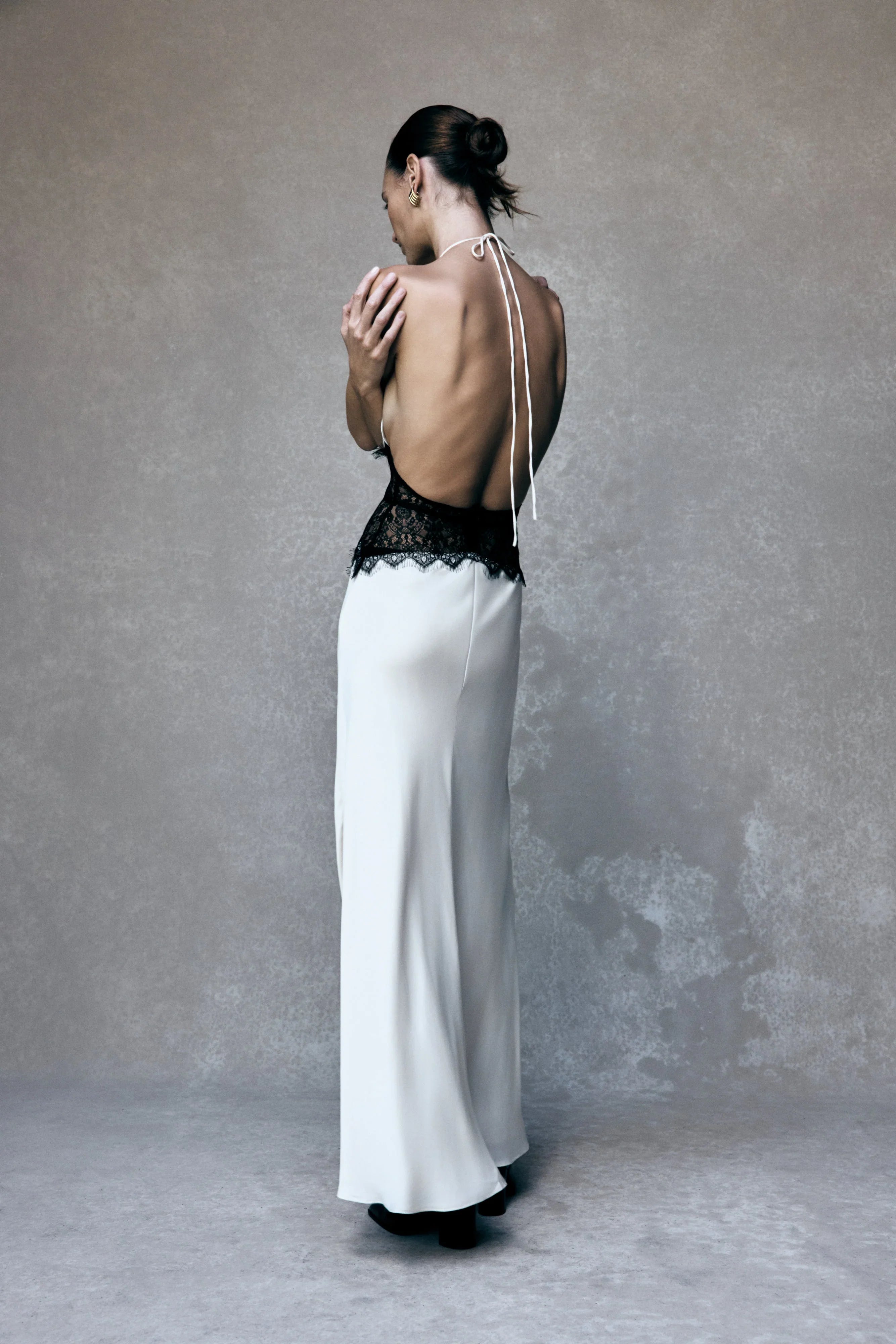 Dinah Lace And Satin Maxi Dress Black Ivory