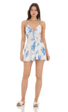 Blue Floral Smocked Ruffle Dress in White