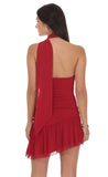 Asymmetrical Mesh Scarf Dress in Red
