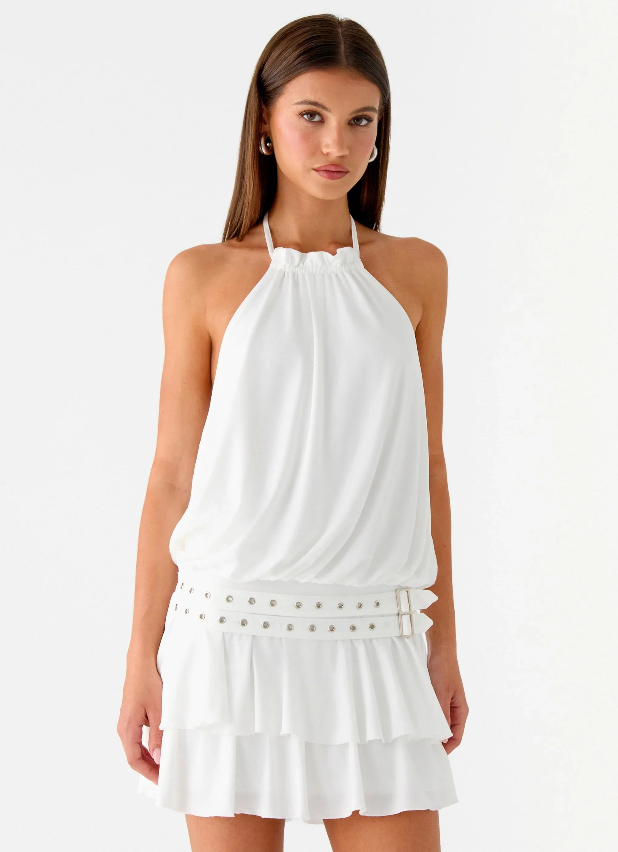 Dopamine Belt Mini Dress White