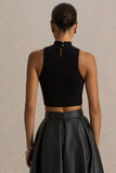 Sian Black High Neck Crop Top