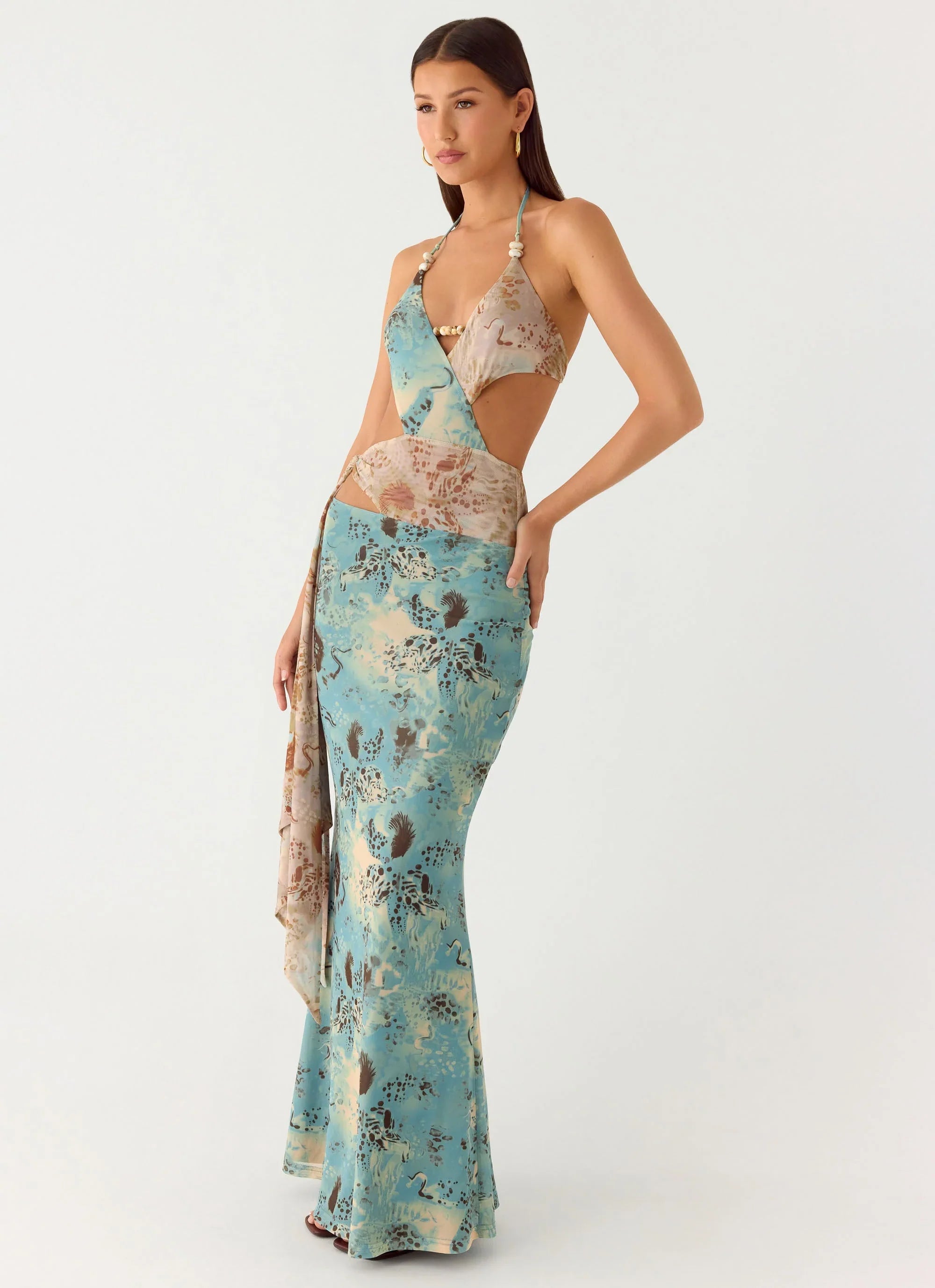 Rebel Beaded Maxi Dress Aqua Blur