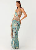 Rebel Beaded Maxi Dress Aqua Blur