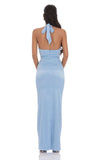 Satin Halter Maxi Dress in Light Blue