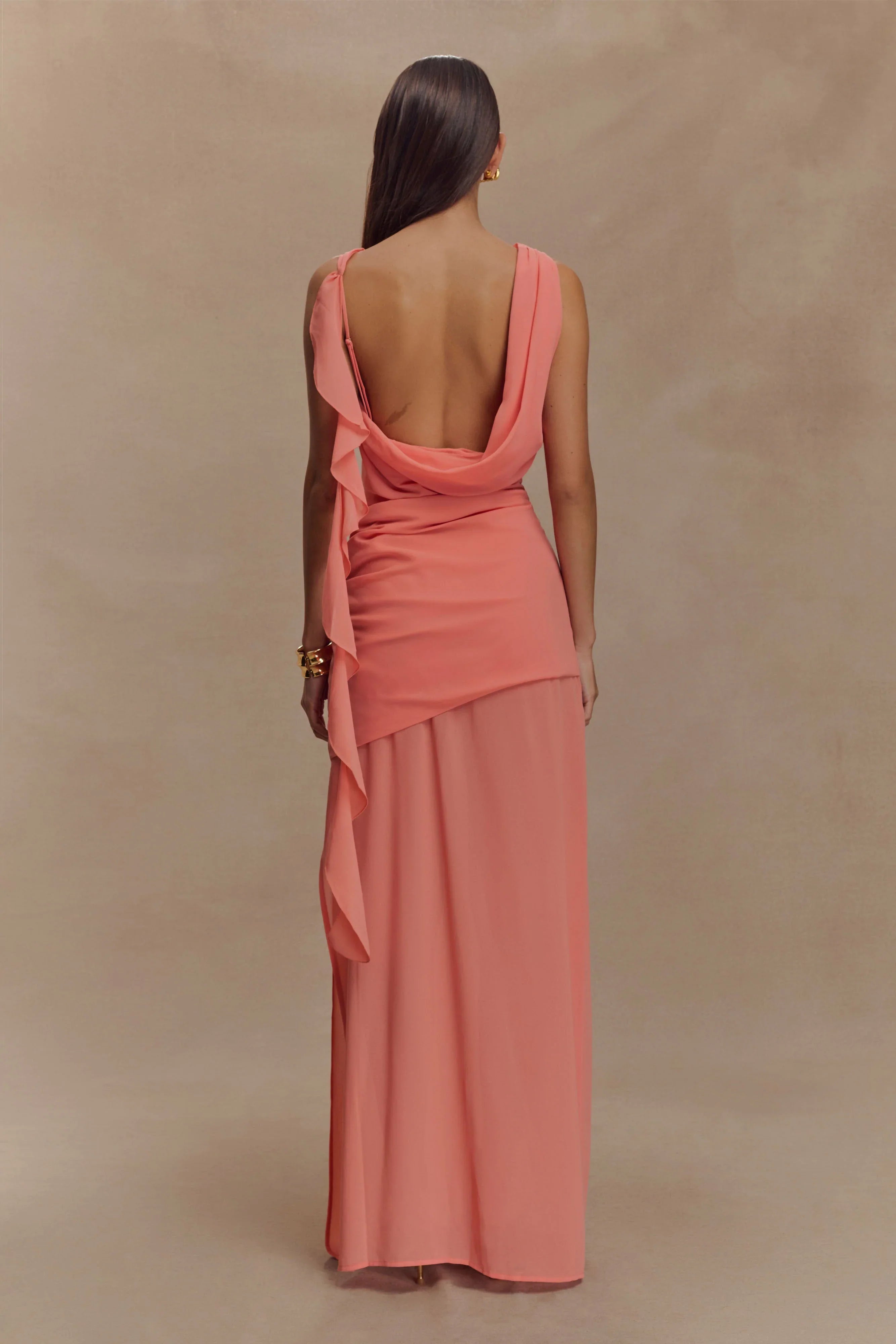 Daria Draped Chiffon Maxi Dress Pastel Nectarine