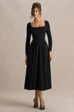 Alison Black Square Neck A Line Midi Dress