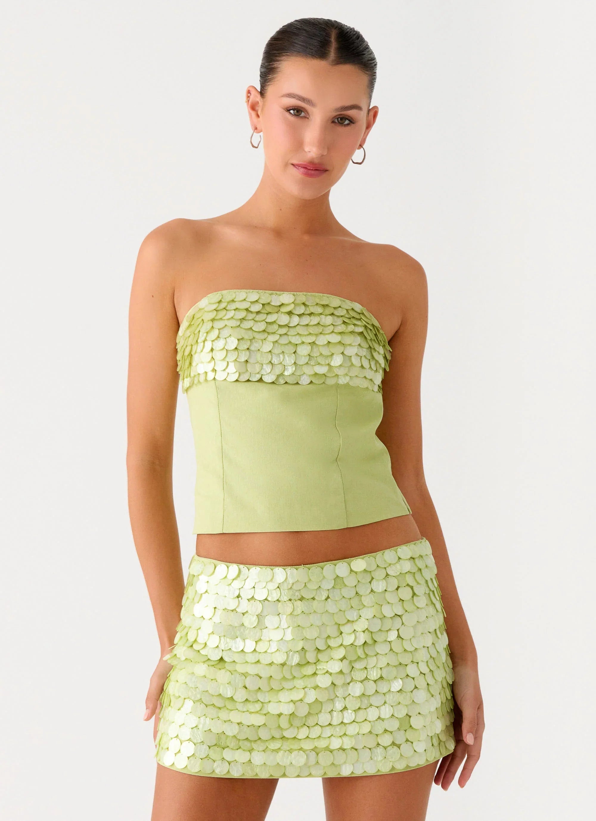 Mona Beaded Bandeau Top Green