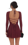 Shimmer Draped Fit and Flare Dress in Burgundy