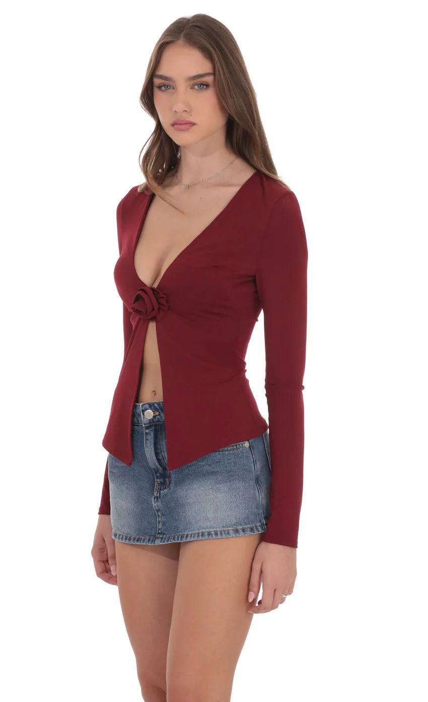 Rosette Fly Away Top in Maroon