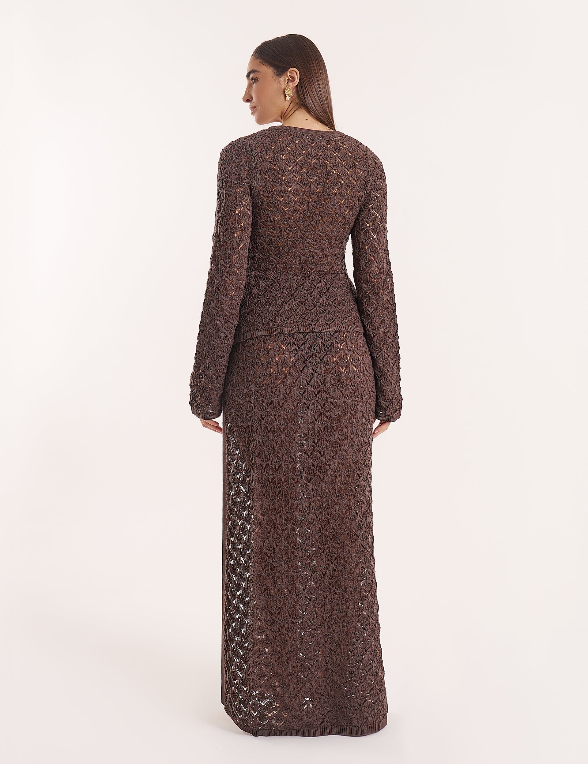 Chocolate Brown Crochet Long Sleeve Top