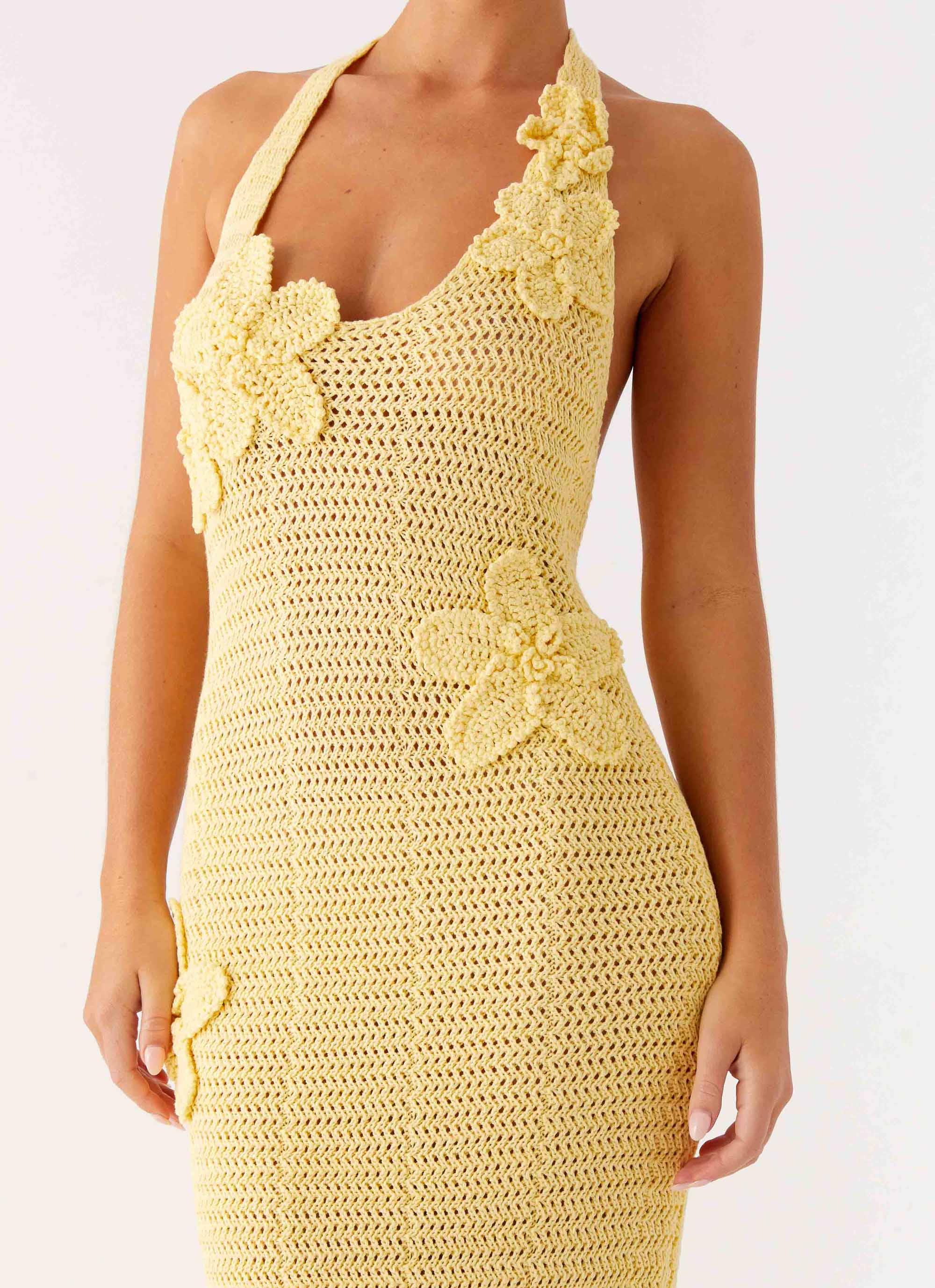 Novalee Flower Crochet Maxi Dress Yellow