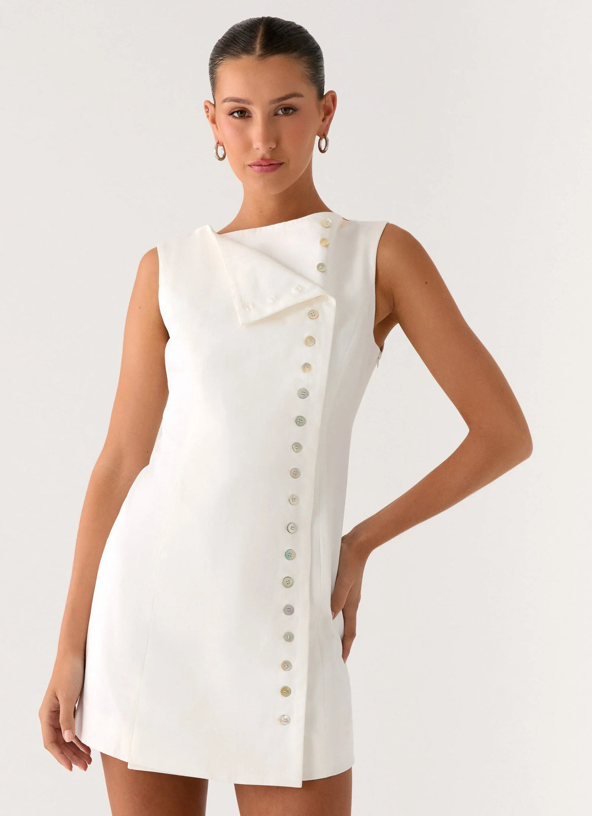Golden Touch Cotton Mini Dress White