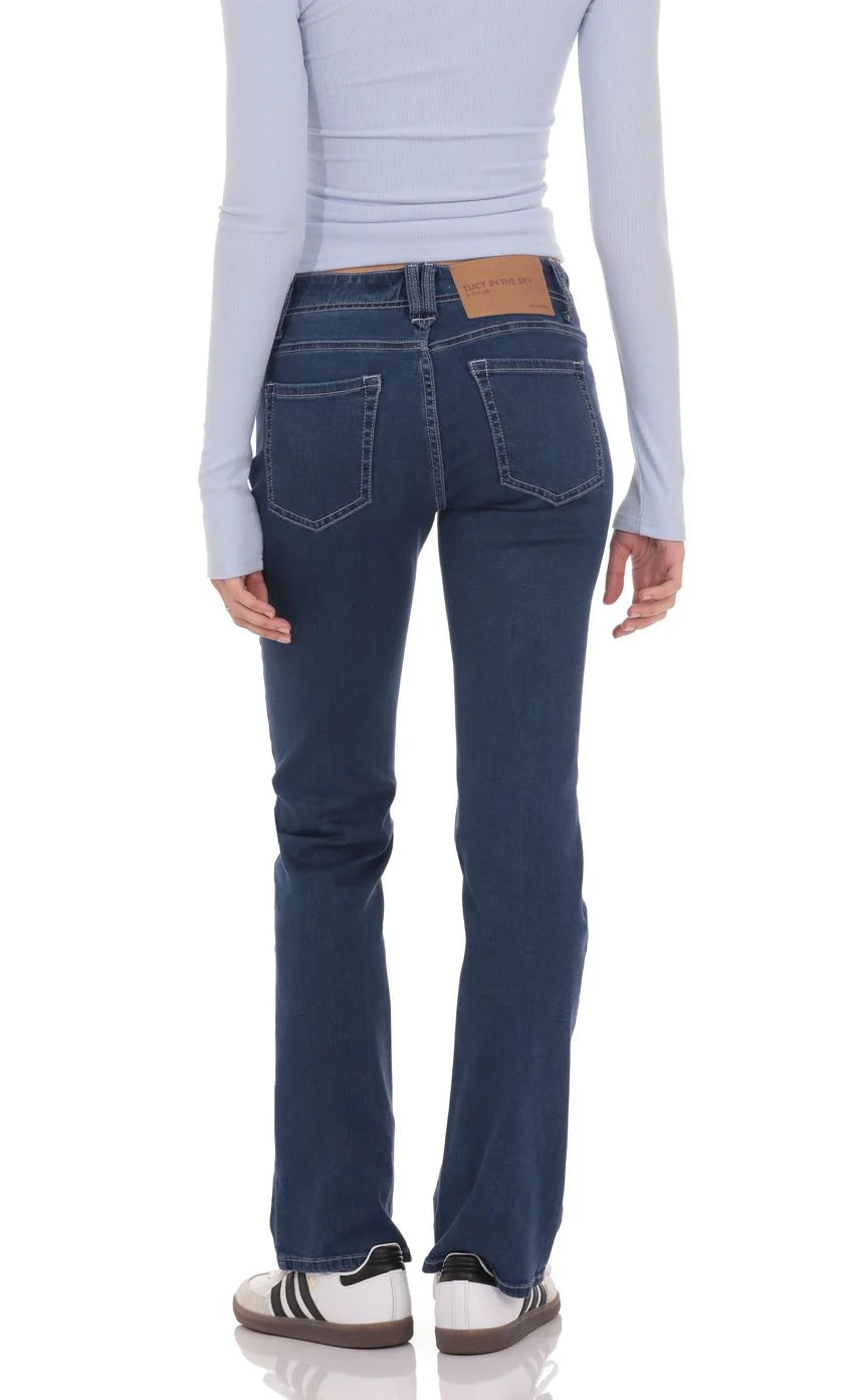 Button Fly Slim Jeans in Dark Blue