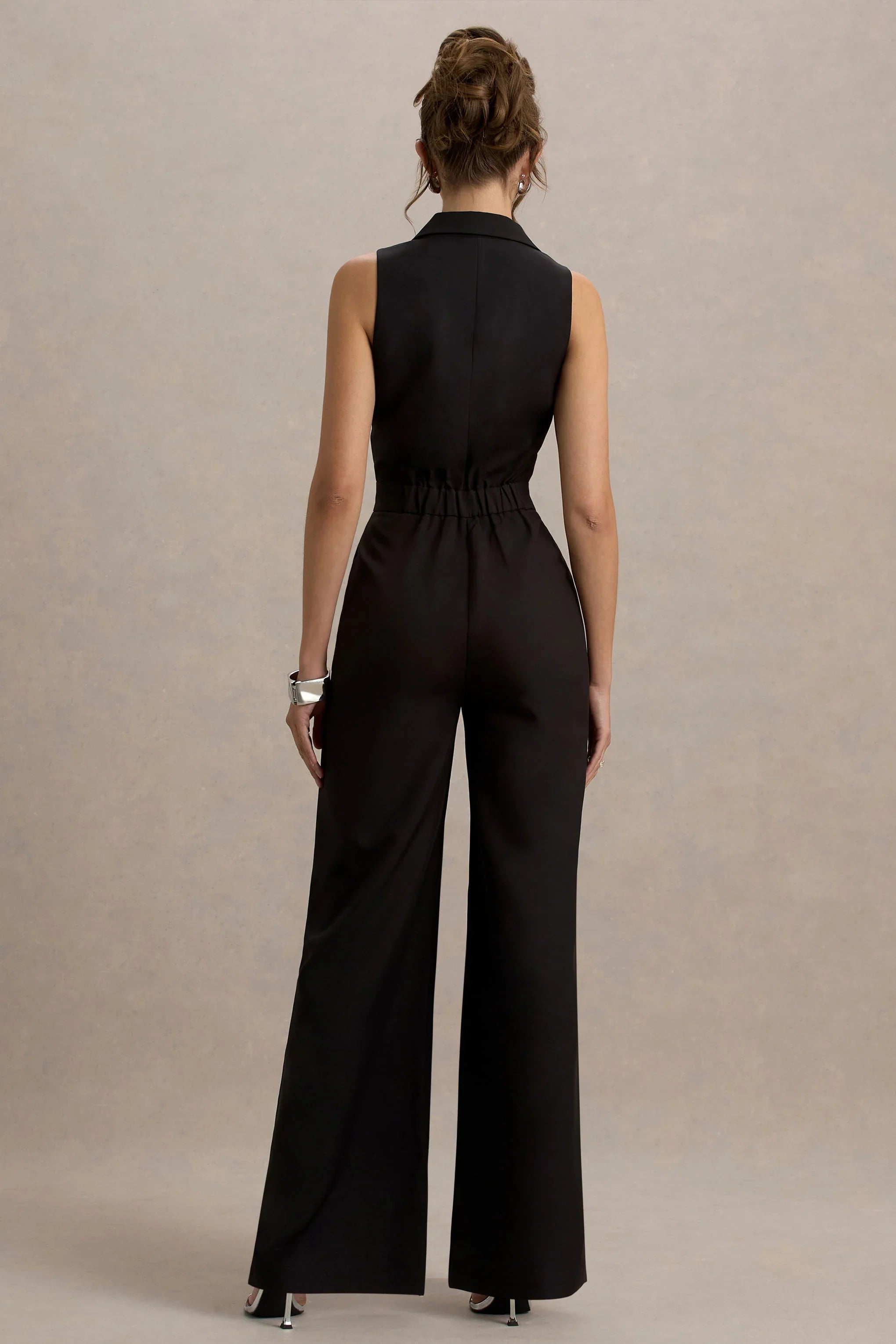 Trixie Black Plunge Neck Tailored Jumpsuit