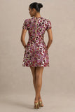 Eira Pink Floral Embellished Sequin Crew Neck Mini Dress
