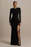 Liora Black Crew Neck Maxi Dress With Front High Split
