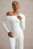 Gracious White Jumpsuit With Asymmetric Neckline
