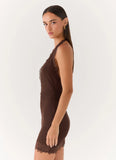 Thinly Veiled Mini Dress Chocolate