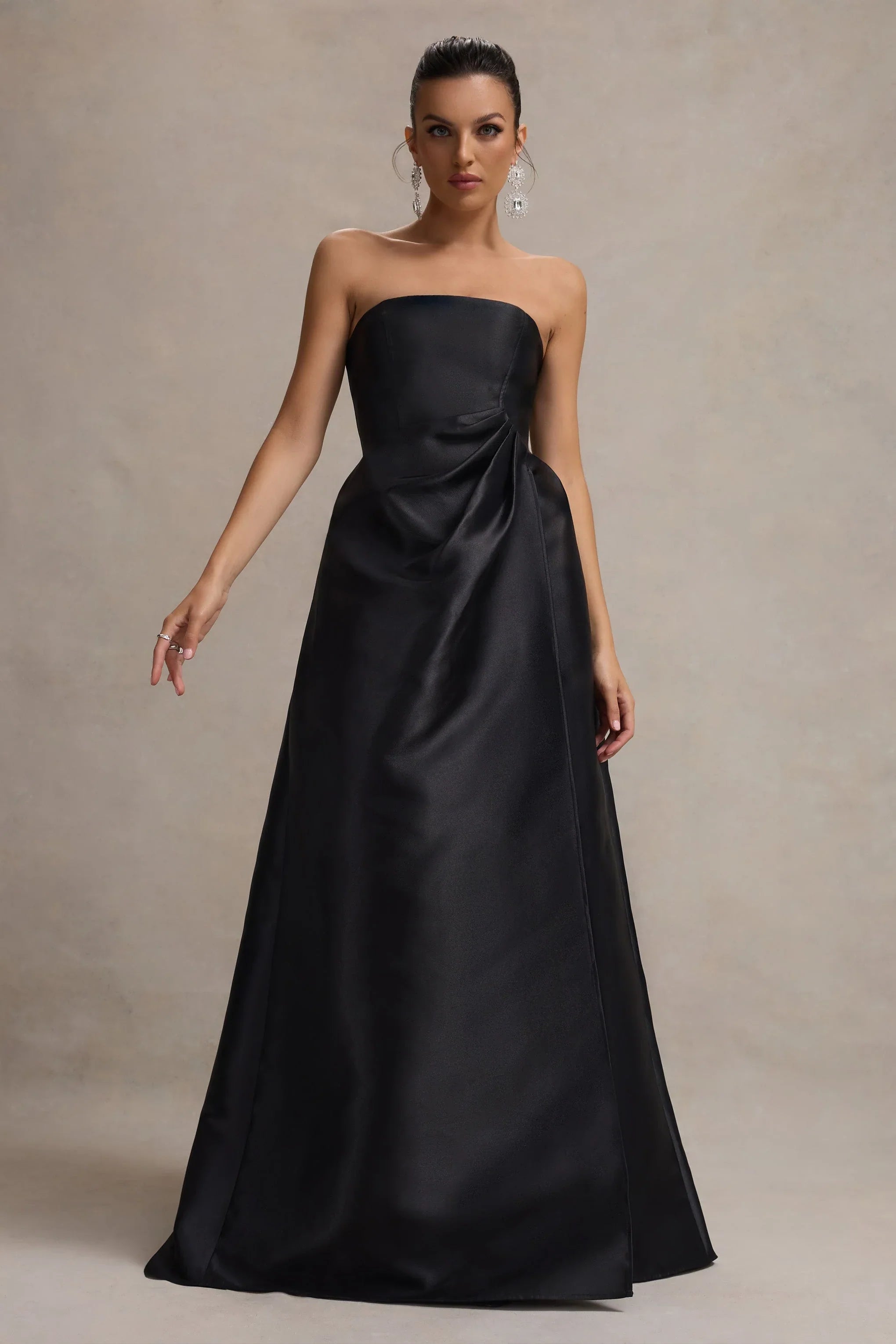 Universe Black Bandeau Puff Skirt Split Maxi Dress