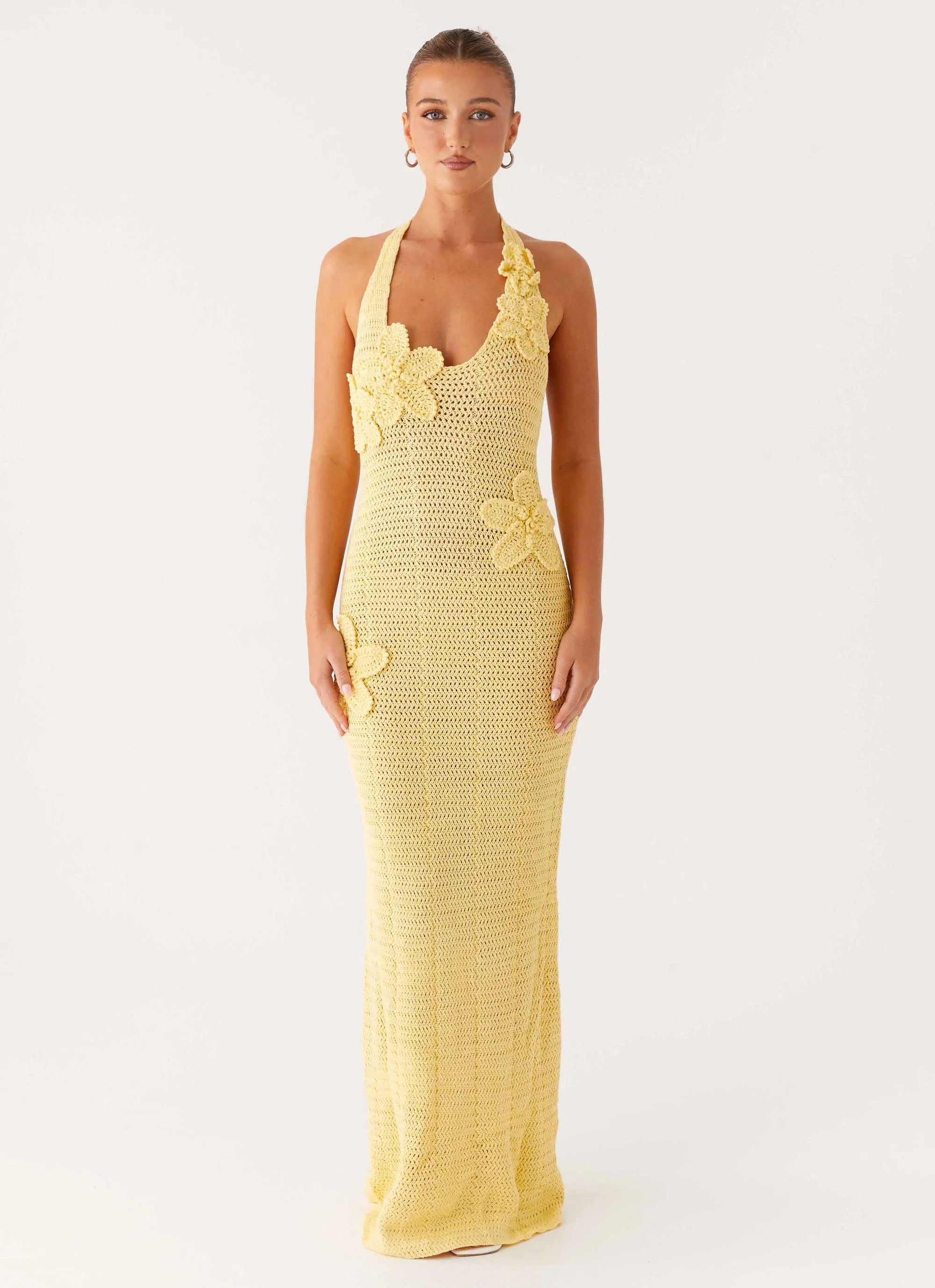 Novalee Flower Crochet Maxi Dress Yellow