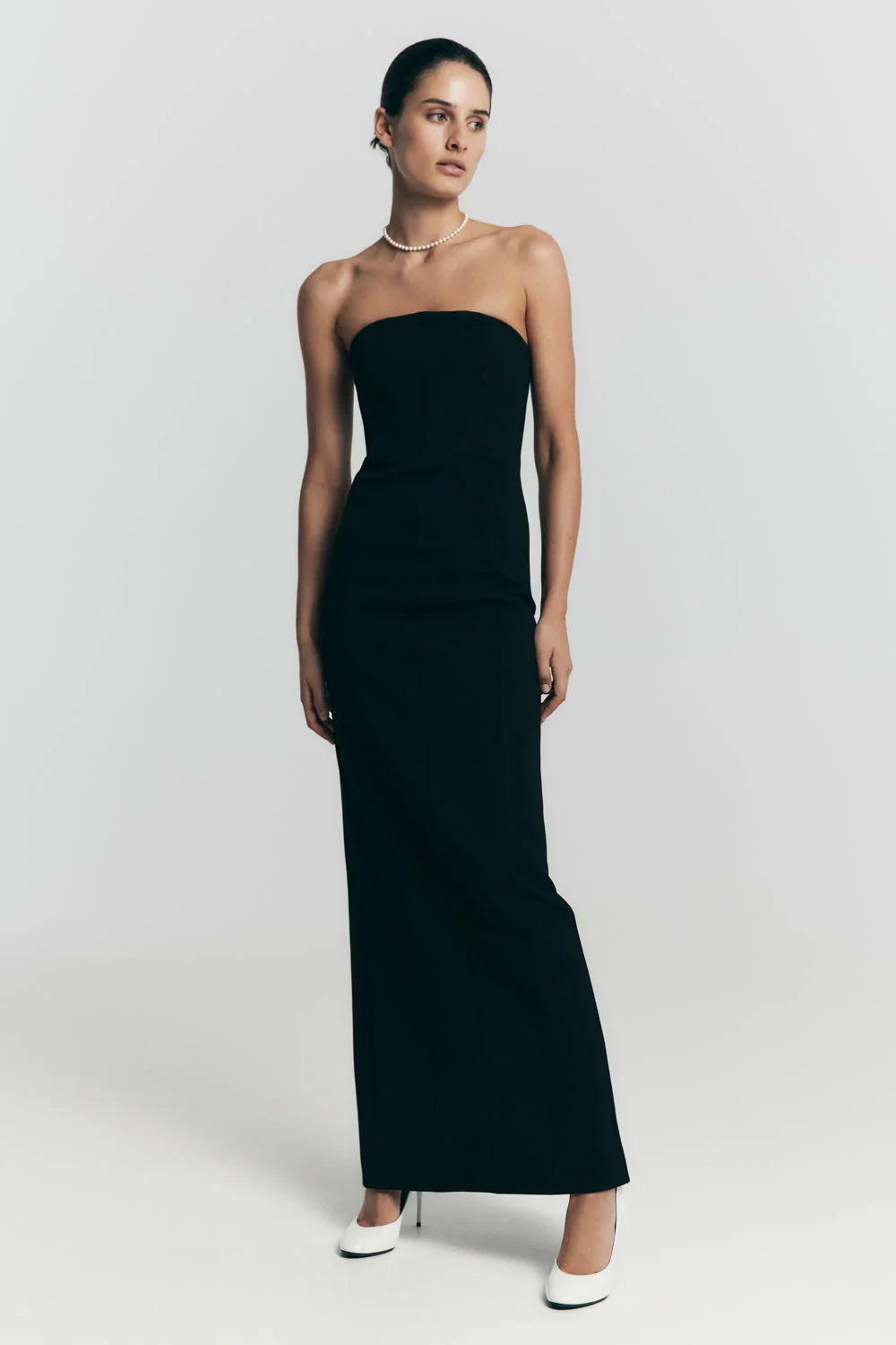 Kalila Strapless Crepe Maxi Dress Black