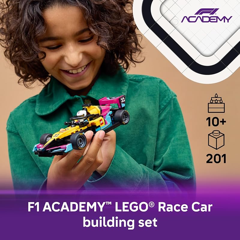 LEGO Speed Champions F1 ACADEMY Race Car Building Toy Pretend Play Racing Vehicle W F1 ACADEMY Minifigure Play Display Toy Car for Boys Girls Ages 10 Gift Idea for Birthdays 77258