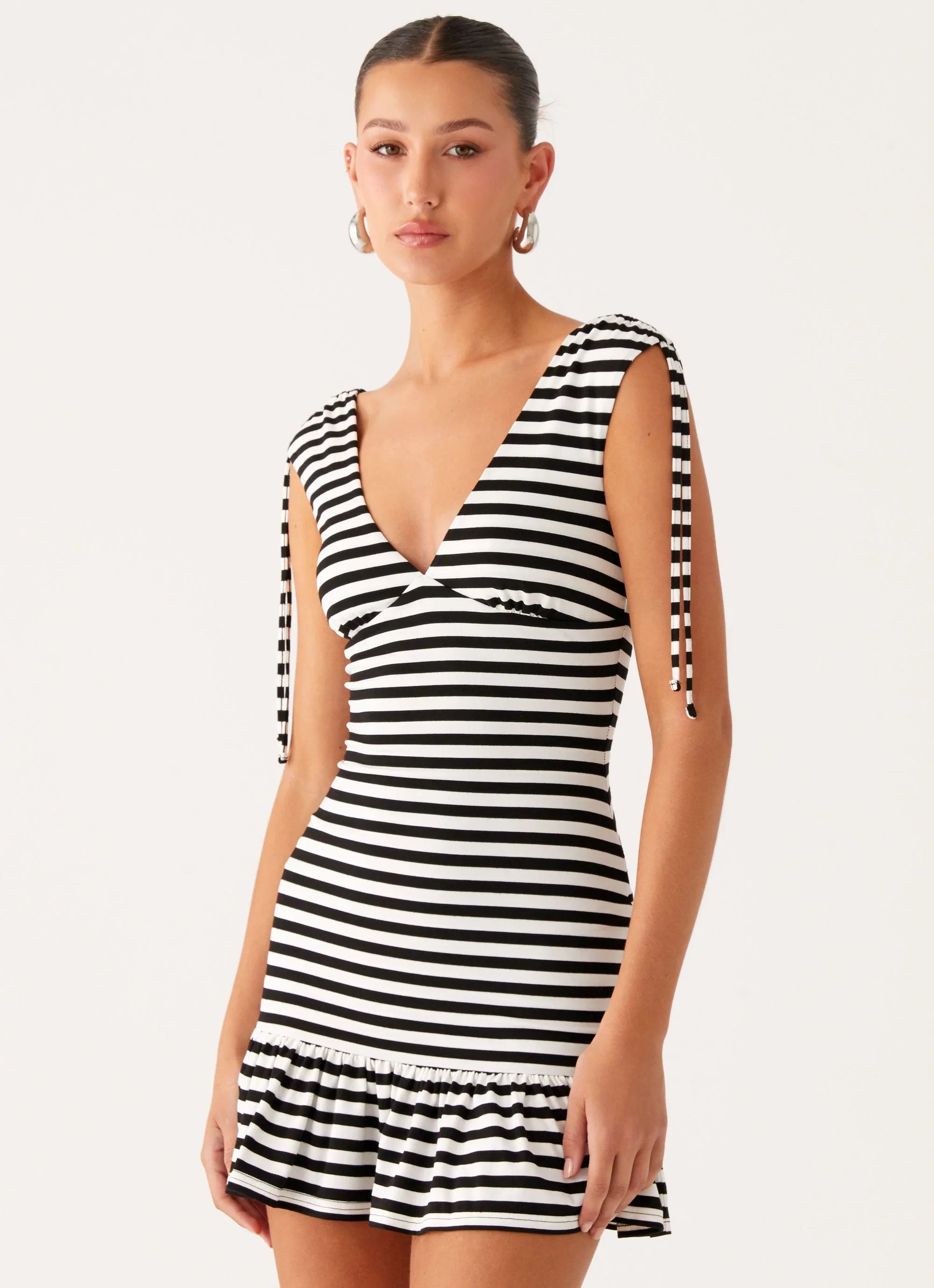 Acacia Mini Dress Black White Stripe
