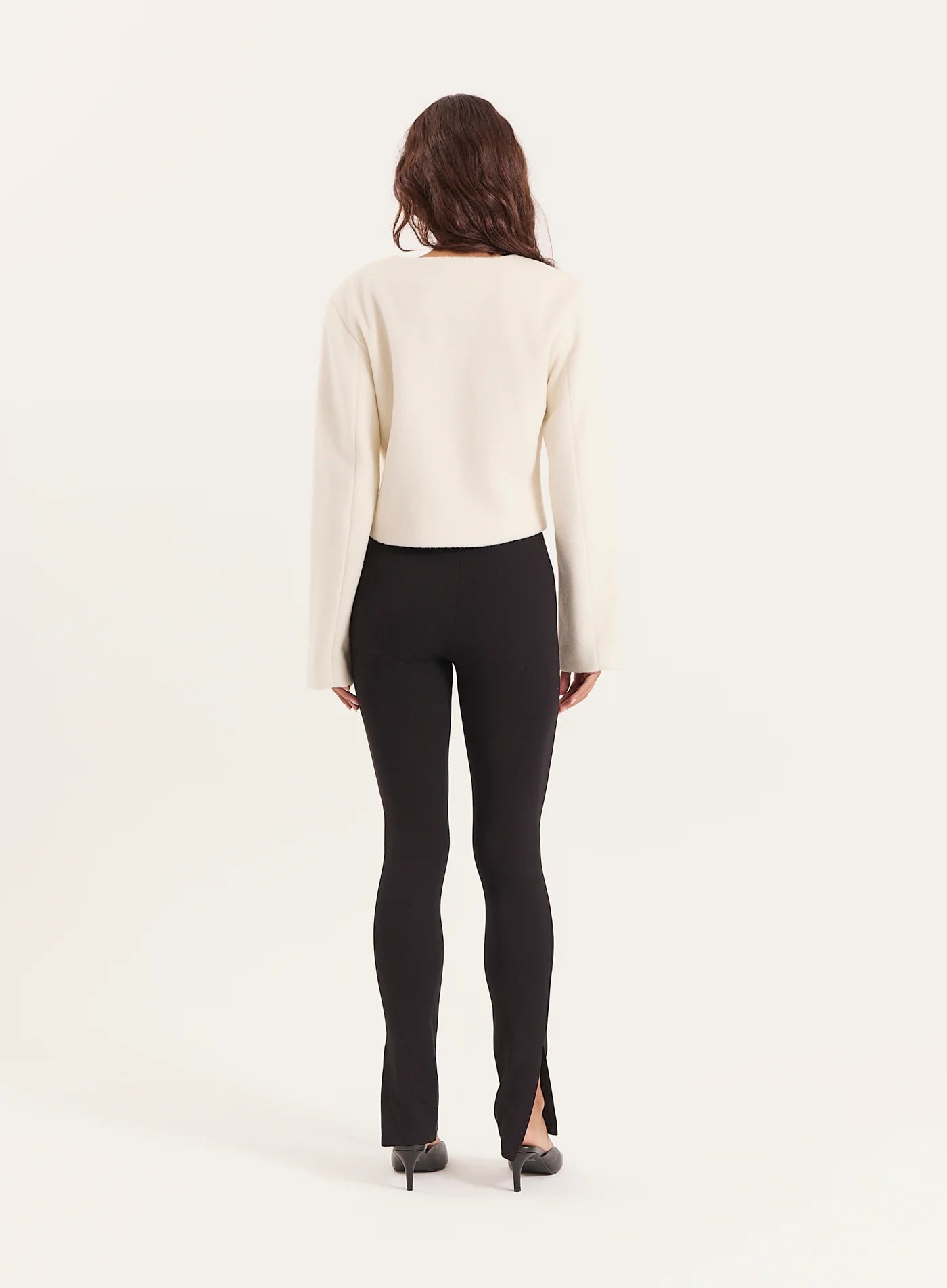 Cream Wool Contrast Pocket Cropped Jacket