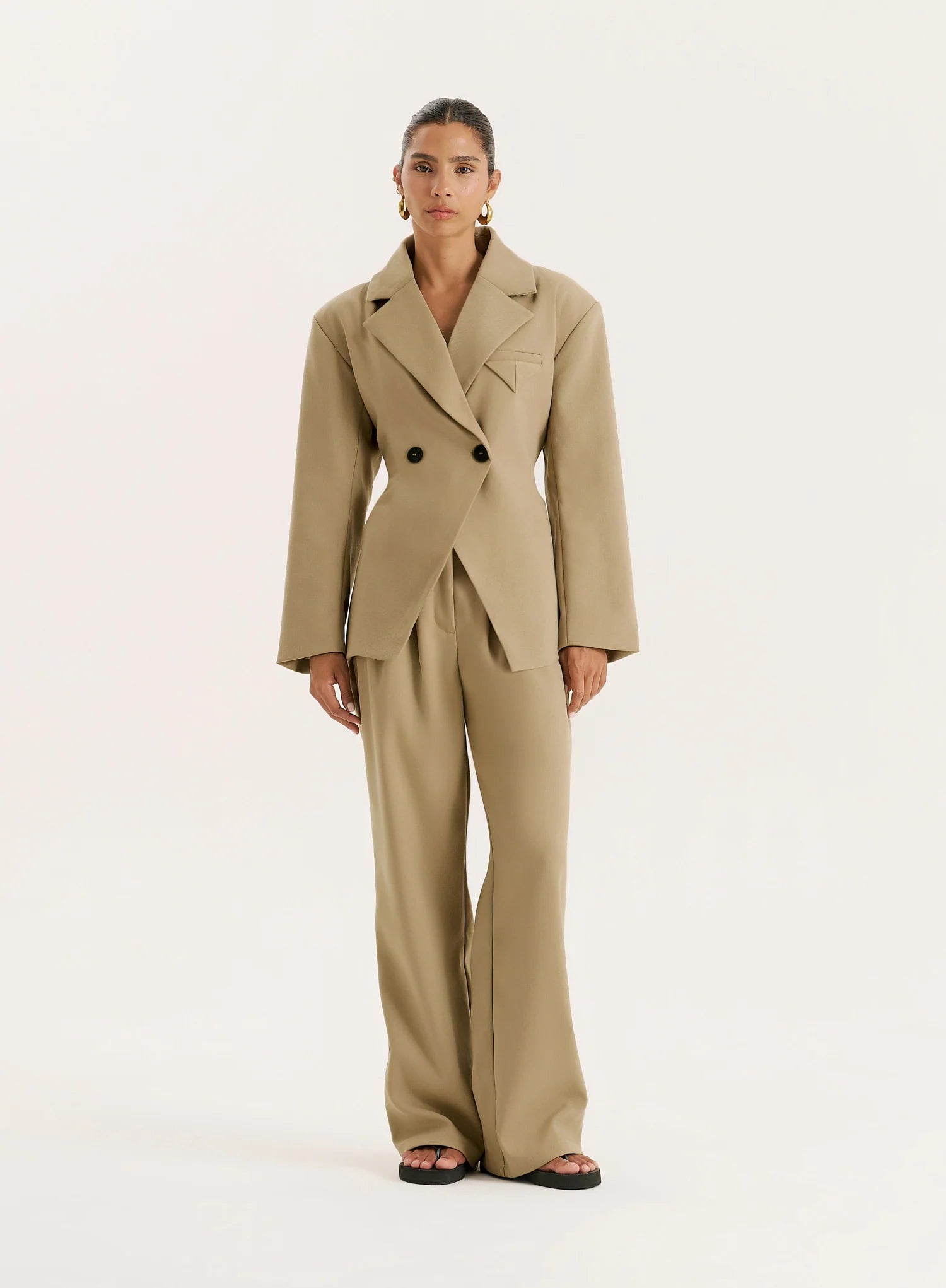 Camel Cinched Waist Tailored Blazer