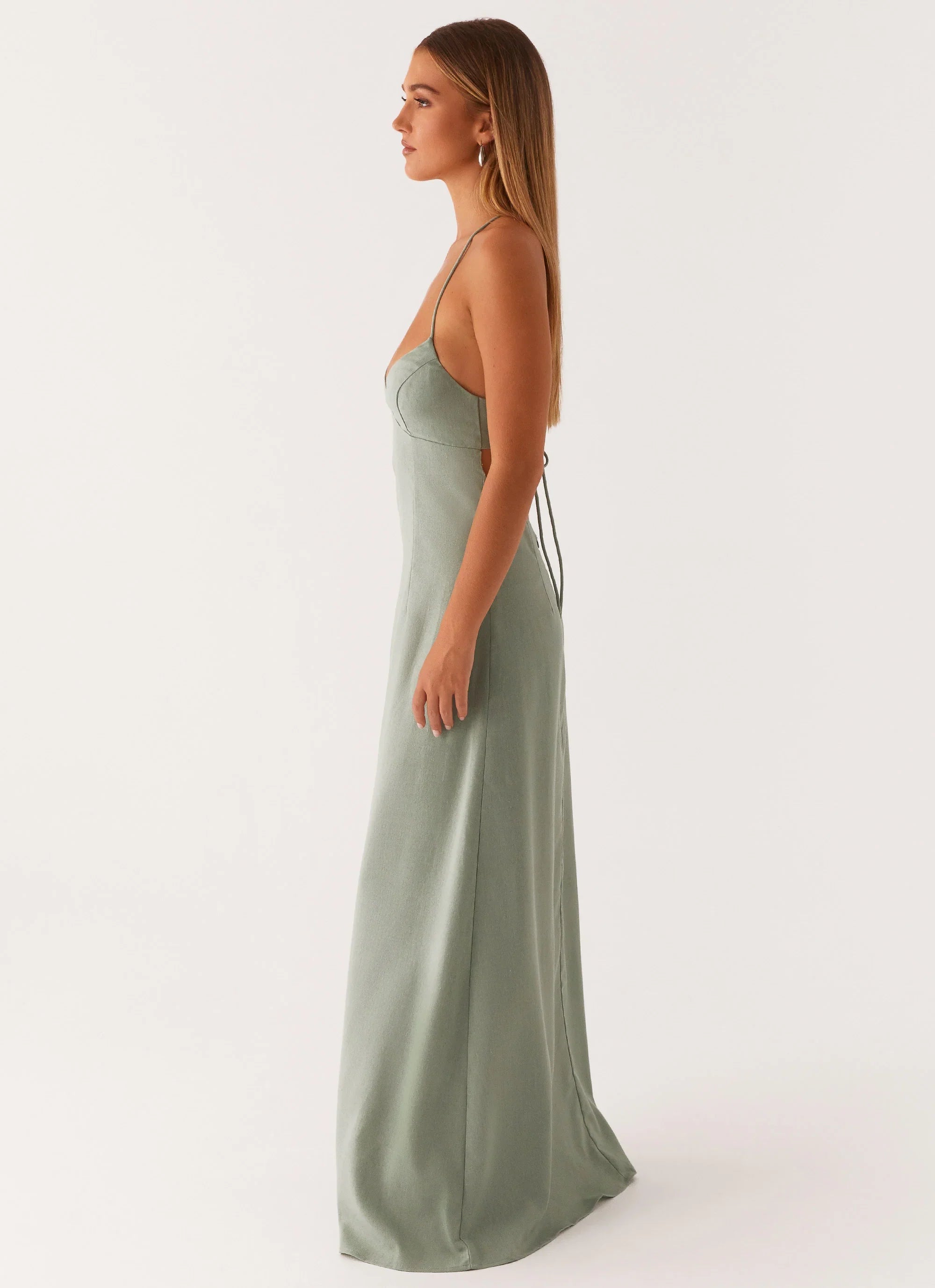 Middle Ground Linen Maxi Dress Sage